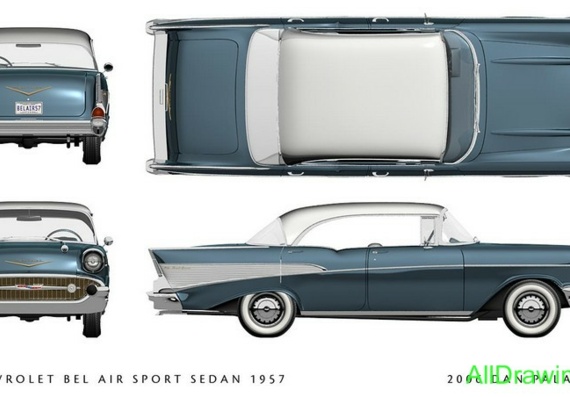 Chevrolet Bel Air Sport Sedan (1957) - drawings (drawings) of the car